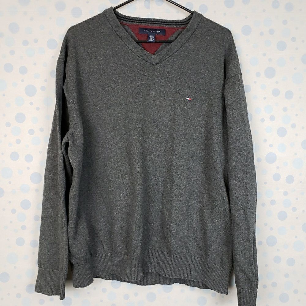 Tommy Hilfiger gray mens casual sweater top v-neck